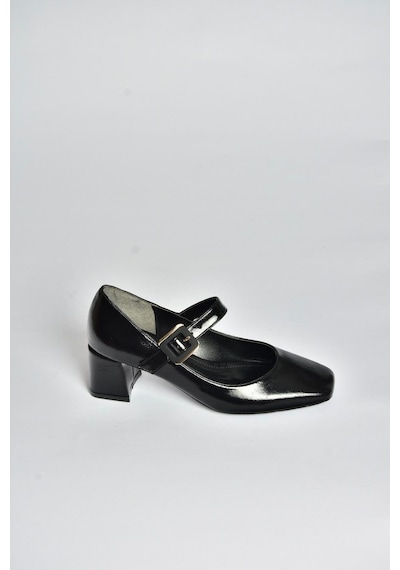 Fox Shoes T820010360 Siyah Rustik Kalın Topuklu Kadın Ayakkabı Siyah