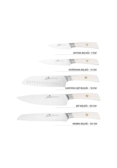 Jumbo Katana Standlı 6 Parça Beyaz Bıçak Seti Şeffaf