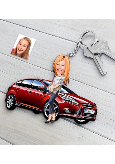 Kişiye Özel Bayan Ford Focus Figürlü Plakalı Ahşap Karikatür Anah