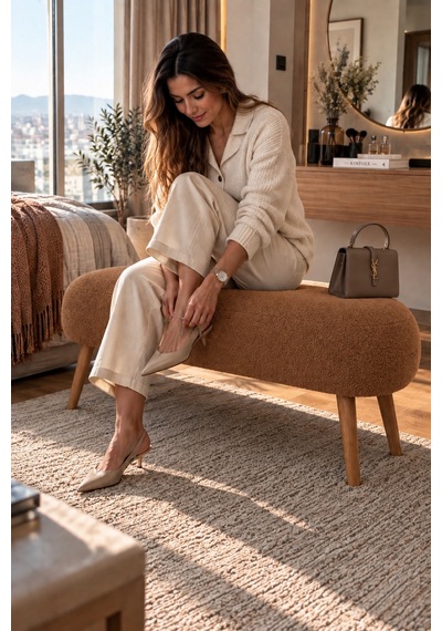 Lona Bukle Kumaş Modern Bench Puf Çok Amaçlı Yatak Ucu Ve Antre Bankı Taba