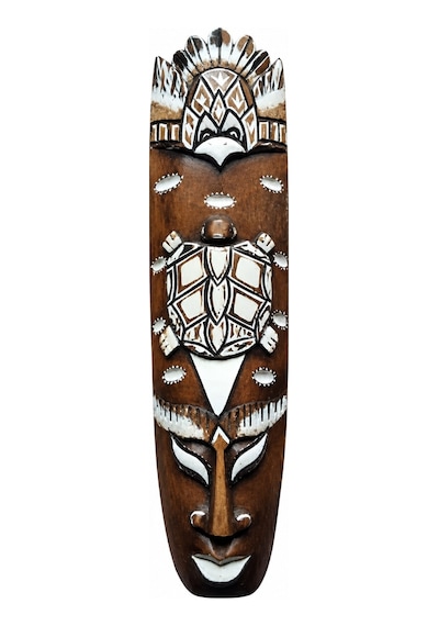 Dekoratif Ahşap Totem Aborjin Tiki Mask 49cm El Yapımı Duvar Deko