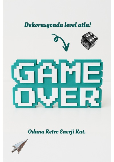 Retro Game Over Kabartmalı Dekoratif Obje - Turkuaz Masaüstü Ve Duvar Süsü Hediye