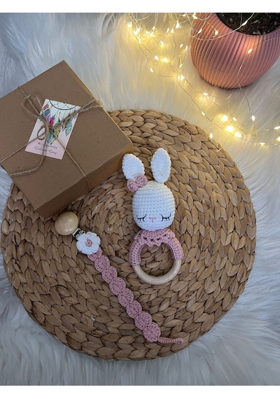 Amigurumi Emzik Zinciri Çıngırak Set Beyaz - Pembe