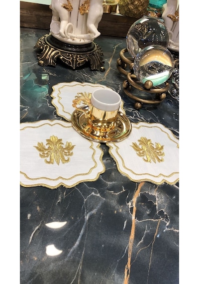 Liva Gold 6'lı Kokteyl Kahve Sunum Peçetesi Nakış İşlemeli