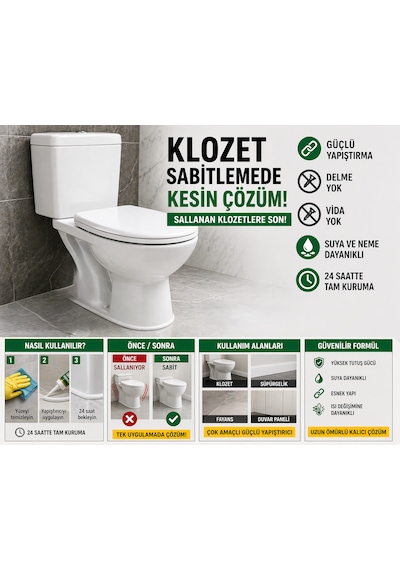 High Tack Güçlü Yapıştırıcı Klozet Sabitleme, Seramik Yapıştırıcı, Delmeden Montaj, Ultra Tutucu Ml-60 Ml