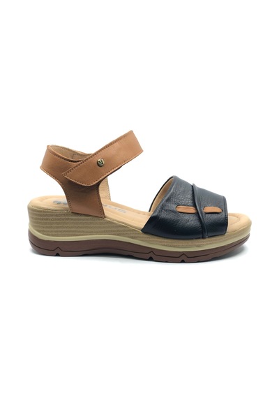Venüs Vipera Hakiki Deri Comfort Ortopedik Kadın Sandalet Siyah