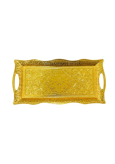 Gold İki Kişilik Metal Çay Kahve Tepsisi 33 X 16 Cm