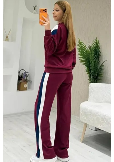 Fiolin Soft Touch Modal Kumaş Garni Detaylı Eşofman Takımı Bordo