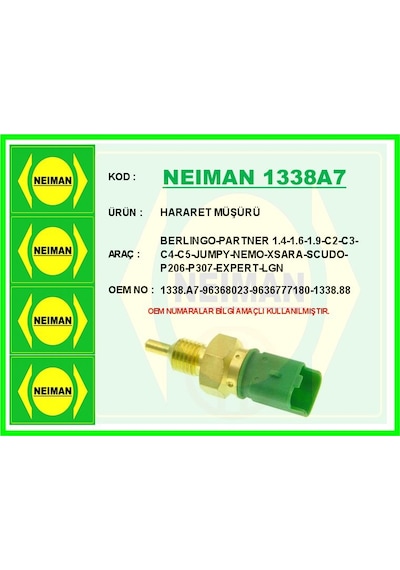 Bescher Hararet Müşürü Berlıngo-partner 1.4-1.6-1.9-c2-c3-c4-c5-jumpy-nemo-xsara-scudo-p206-p307-expert-lgn Neıman 1338a7 96368023 9636777180 1338.88 1338.a7