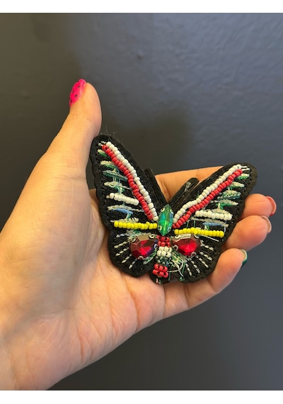 8x6 Cm Boncuk Taş Nakış İşleme Renkli Kelebek Arma Dikiş Aplike