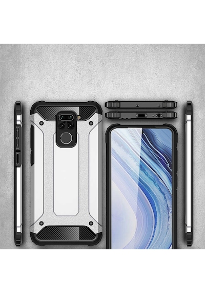 Noktaks - Xiaomi Uyumlu Xiaomi Redmi Note 9 - Kılıf Çift Katman Zırh Tank Crash Military Kapak - Mavi