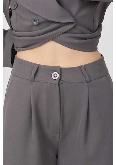 Diemmood Kadın Modern Şal Detaylı Pantolon Ceket Gri Takım