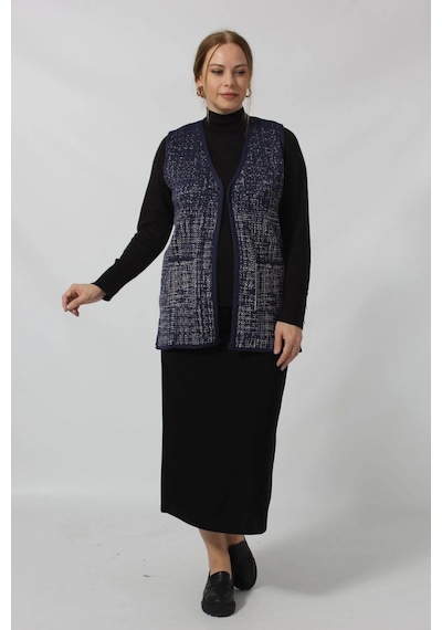 Moda Berray Y366 Mavi-beyaz Mozaik Desenli Cepli Mevsimlik Anne Yelek Mavi-beyaz