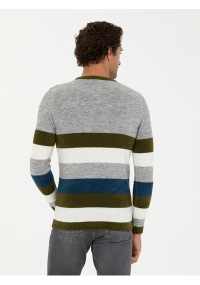 Cacharel Haki Slim Fit Bisiklet Yaka Triko Kazak Yesıl