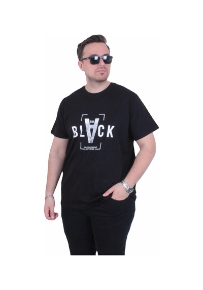 Moc Grande Mocgrande Erkek Büyük Beden Sıfır Yaka Tişört Black 26135 Sıyah SIYAH