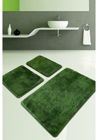 Pasific Dark Green 3 Lü Set Banyo Halısı Paspas Yıkanabilir