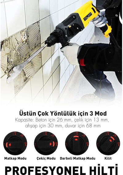 Assur ASR520 850 W Darbeli Kırıcı Delici Hilti Sarı