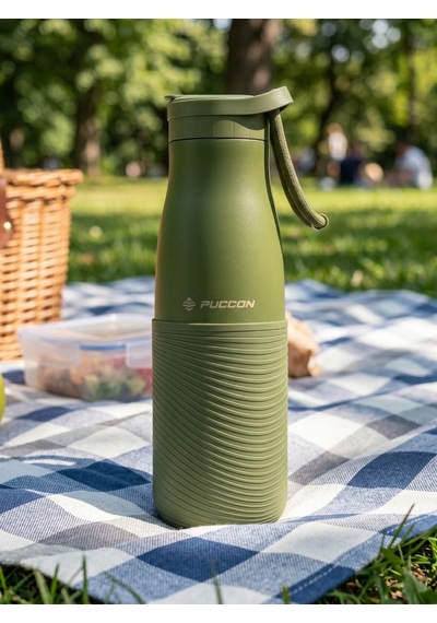 Puccon Haki 500 Ml Paslanmaz Çelik Termos - Silikon Kaplı Dalga Okul, Günlük, Kamp - 50022 Yeşil