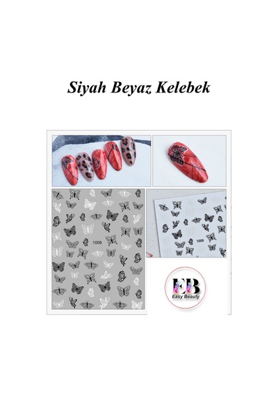 Nail Art Sticker Kendinden Yapışkanlı, Tırnak Süsleme, Tırnak Dövmesi Stikır 1008 Siyah-beyaz-1008