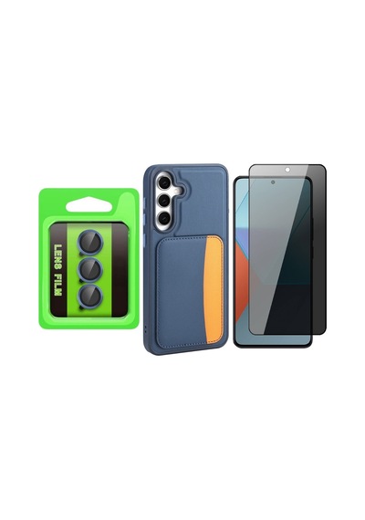 Vendas Galaxy Uyumlu  S25 Fe Kılıf Kartlıklı Zore X-kart Silikon Kapak + Kamera Lens+ Hayalet Ekran Koruyucu Lacivert