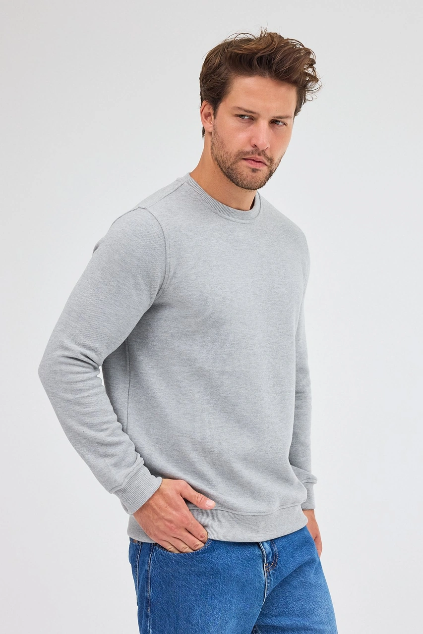 İmza Gri Uzun Kol Bisiklet Yaka Düz Pamuklu Comfort Fit Sweatshirt 1013255150 Gri