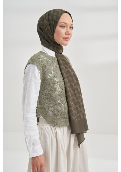 Armanda Cotton Monogram Geometrik Desen Şal 3120 Haki Yeşil