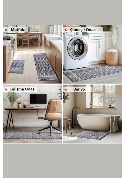 Valerine Life Hello Summer Mutfak Matı Halısı Yıkanır Kaymaz Taban Sıvı Geçirmez Tezgah Önü Paspas Yeşil
