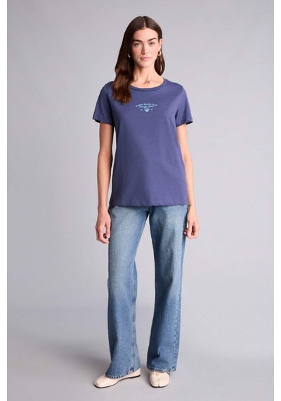 Defacto Baskılı İndigo Kadın T-shirt H1384ax/ın231