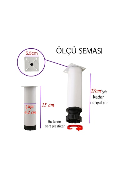 2 Adet Metal Ayarlanabilir 15 Cm Beyaz Destek Ayağı Mobilya Kanepe Baza Koltuk Dolap Sehpa Tv Ünitesi Ayağı