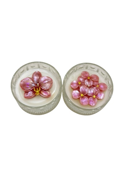Cam Kasede Yonca Ve Orkide Mum 2 Li 9x6 Cm