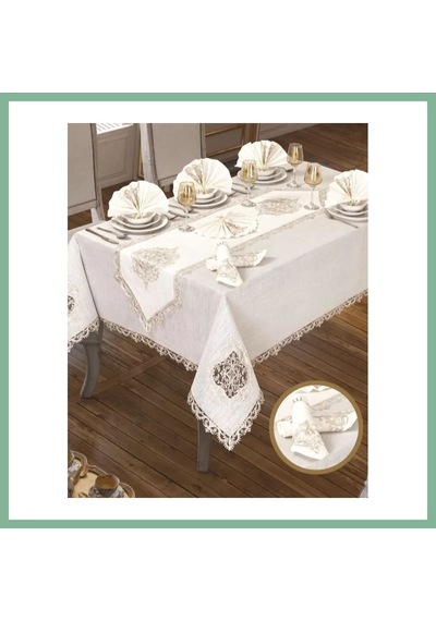 Bşkvirgo Lisa Linen Krem 26 Parça 160 260 Cm Masa Seti Bsk2026