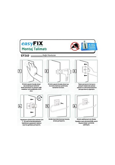 Delme Vida Matkap Yok Easyfıx Yapıskanlı Kağıt Havluluk Mat Siyah Siyah Small Genel