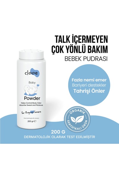 Talk İçermeyen Göz Yakmayan Yenidoğan Uyumlu Organik Sertifikalı Bebek Bakım Seti Pudra + Bebek Yağı + Şampuan 3'lü Avantajlı Set