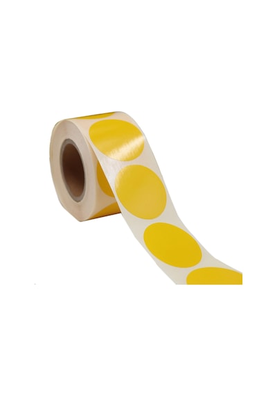 Sarı Renk Zemin Baskılı Kuşe Etiket 40mm Çapında 500 Adet 40mm Kuka Çapı Sarı Çok Renkli