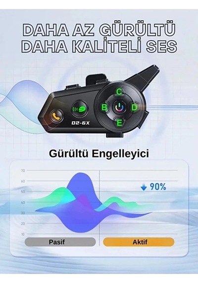 D2-6x 1000m Mesafeli 6 Kanallı İntercom Bluetooth Motosiklet Kask Kulaklığı İntercom Kulaklık