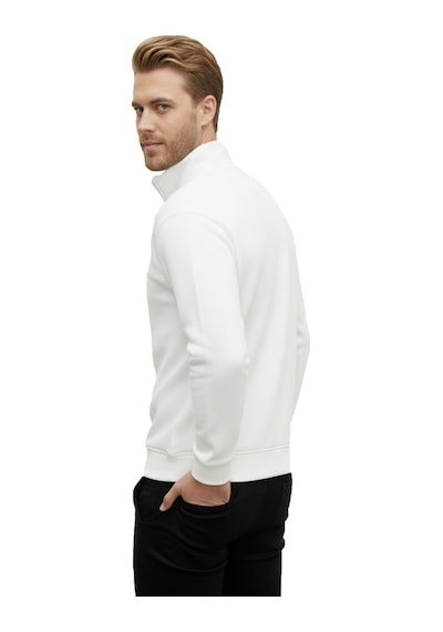 Deepsea Erkek Beyaz Relax Fit İçi Polarlı %100 Pamuk Yarım Fermuarlı Dik Yaka Sweatshirt 2600760 Beyaz