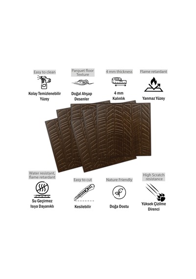 3 Boyutlu Duvar Paneli Kabartmalı Kılçık Desen Pvc 41x41 Cm/ 6 Adet /1 M² Teak