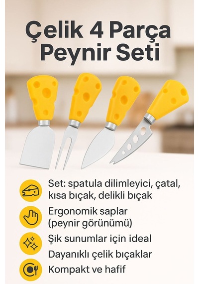 Çelik 4 Parça Kahvaltı Peynir Bıçağı Dilimleyici Çatal Seti Cin622 Çelik Diğer