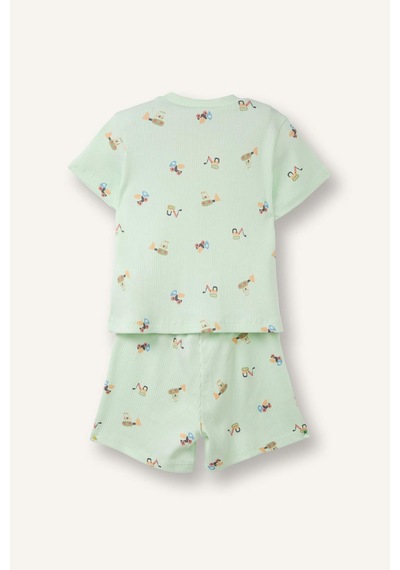 Defacto Desenli Fitilli Kaşkorse 2li Pijama Takımı Erkek Bebek H4030a526hsgn1094 Yeşil-gn1094
