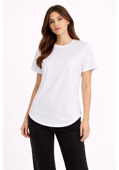 Defymoda Basic T-shirt Kısa Kol Bisiklet Yaka Oval Kesim Tişört - Beyaz