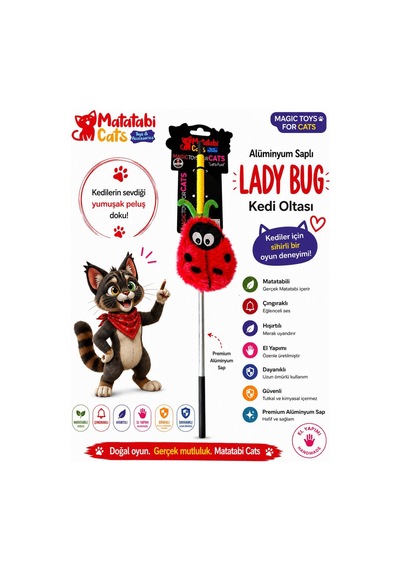 Matatabi Cats Ladybug Alüminyum Saplı Kedi Oltası Matatabi,çıngırak Ve Hışırtı İçerir.özel Kumaş