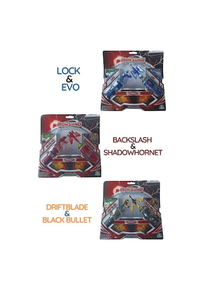 Monsuno Lisanslı Vs 2 Li Fusion Figür 3'lü Set Lock & Evo / Driftblade & Black Buııet / Backslash & Shadowhornet Tek Beden