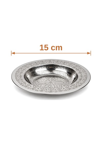 Binbir Trend 15 Cm Otantik Desenli Krom Çelik Yanaklı Derin Meze Ve Sunum Tabağı 6 Adet Gümüş