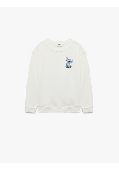 Koton Lisanslı Stitch Baskılı Uzun Kollu Bisiklet Yaka Sweatshirt Ekru 6wkg10436ak Ekru