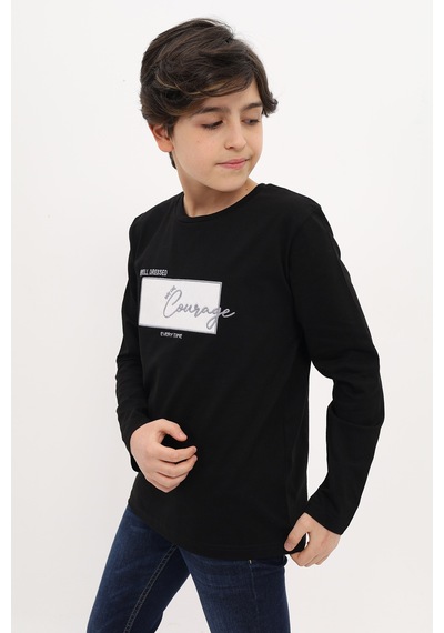Toontoy Kids Toontoy Erkek Çocuk Nakışlı Tişört Siyah