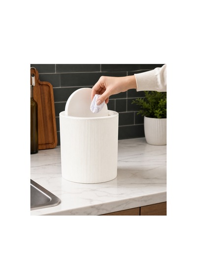 Novaflip Açılır Kapaklı Yuvarlak Çöp Kovası 6,25 L Kompakt & Modern Tasarım 22 19 Cm Beyaz