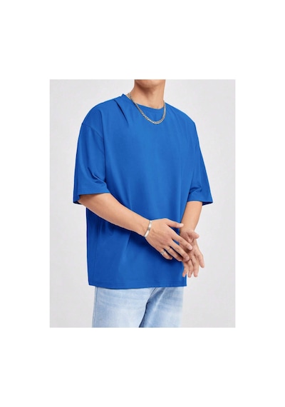 Tarz Cool Erkek Bisiklet Yaka %100 Pamuk T-shirt Saks