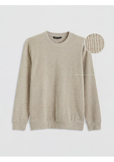 Lcwaıkıkı Classic Bej Bisiklet Yaka Dokulu Erkek Sweatshirt