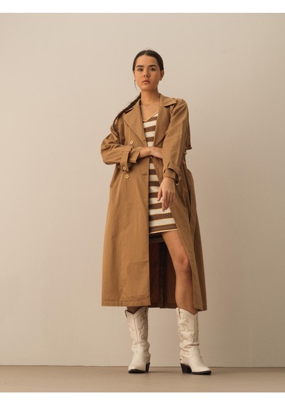 Xint Taş Rengi Pamuk Dokulu Oversize Trençkot 290446