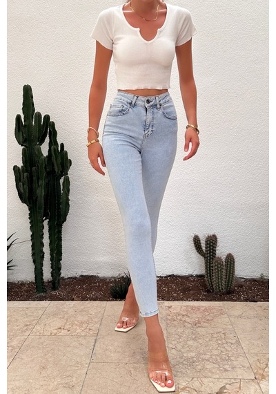 HLT Jeans Kadın Mavi Kar Süper Skinny Fit Yüksek Bel Likralı Esnek Jean Kot Pantolon Jennie-2004